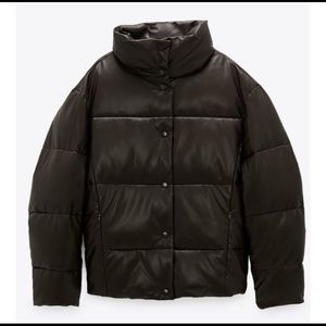 Zara brown faux leather puffer jacket